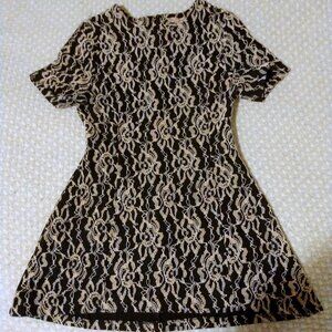 Hazel Lace Overlay Tunic Dress S Black Cream Coquette Boho Festival Layering Y2K